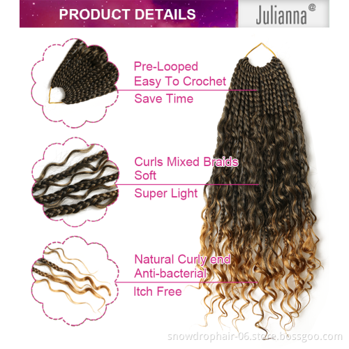 Wholesale 14 inches boho box braid bohemian box crochet hair messy boho goddess faux river locs